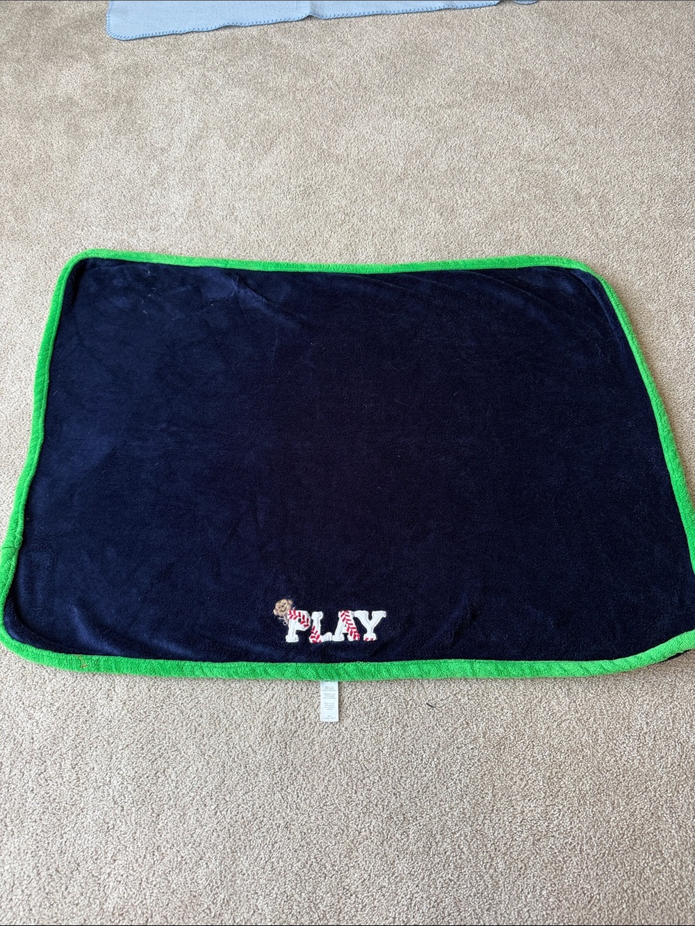 Carters Just One you Dark blue and green fleece blanket with monkey baseball